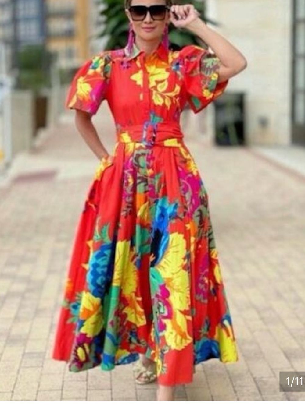 Christopher John Rogers Orange Floral Belted Maxi Dress Womens 6